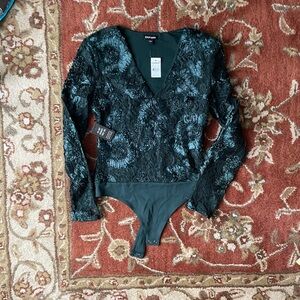 Express Black Floral Lace Bodysuit